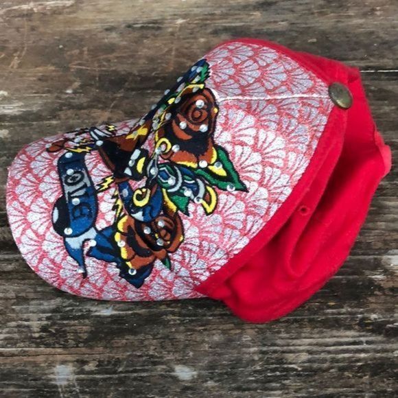 90. Love death bling red hat rose sequin - Picture 5 of 7